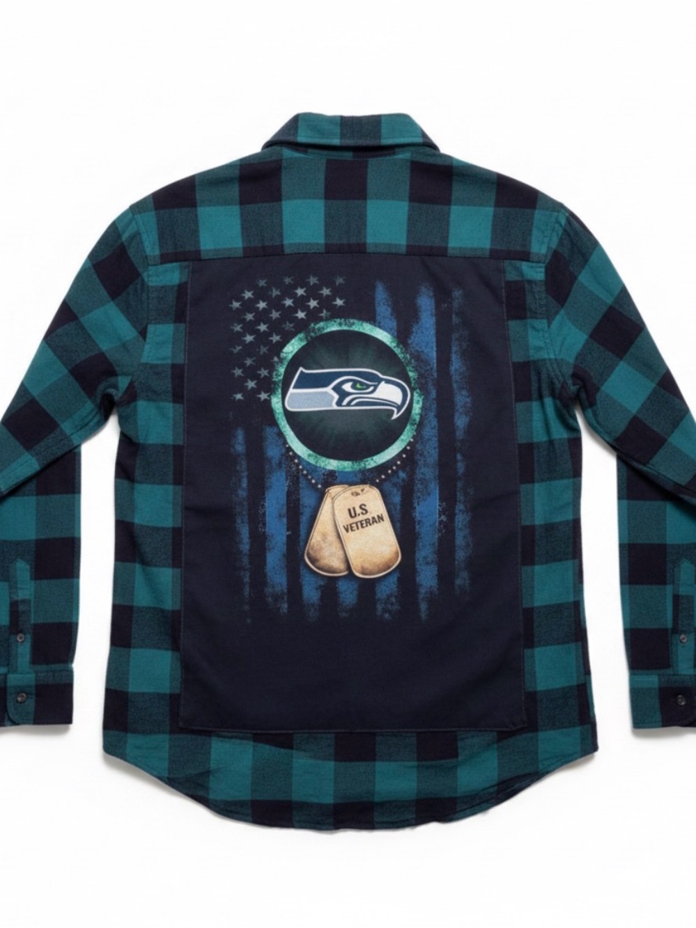 croft & barrow Teal & Black Plaid Button-Down Shirt with Graphic Back